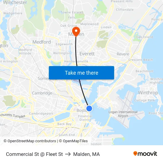 Commercial St @ Fleet St to Malden, MA map