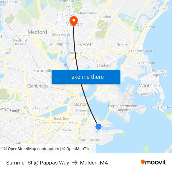 Summer St @ Pappas Way to Malden, MA map