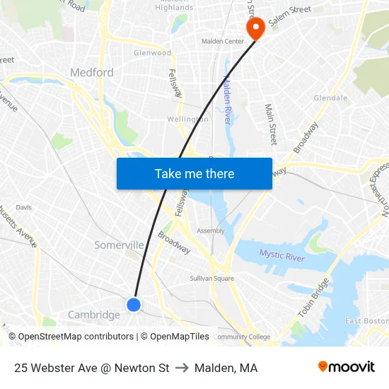 25 Webster Ave @ Newton St to Malden, MA map