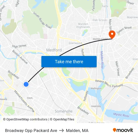 Broadway Opp Packard Ave to Malden, MA map