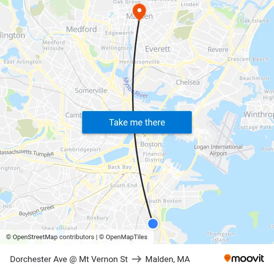 Dorchester Ave @ Mt Vernon St to Malden, MA map