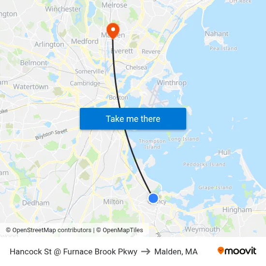 Hancock St @ Furnace Brook Pkwy to Malden, MA map