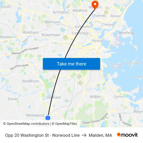 Opp 20 Washington St - Norwood Line to Malden, MA map