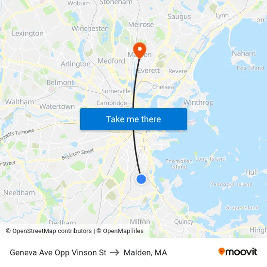 Geneva Ave Opp Vinson St to Malden, MA map