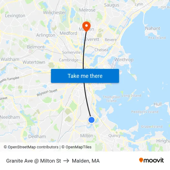 Granite Ave @ Milton St to Malden, MA map