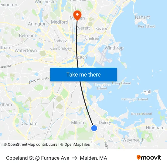 Copeland St @ Furnace Ave to Malden, MA map