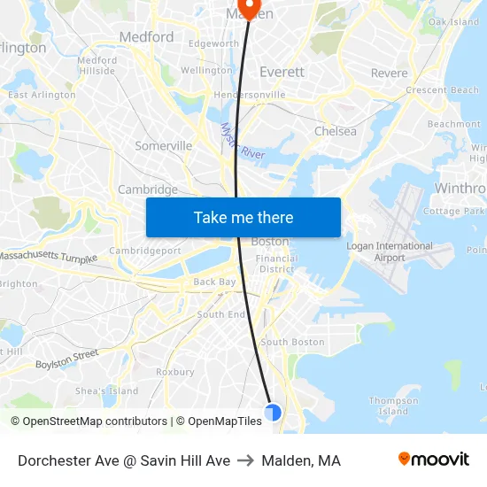 Dorchester Ave @ Savin Hill Ave to Malden, MA map