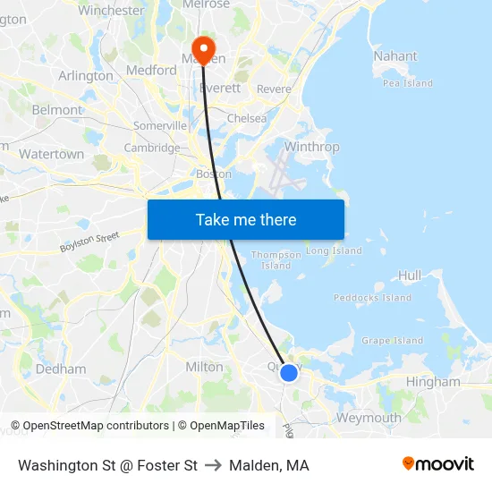 Washington St @ Foster St to Malden, MA map