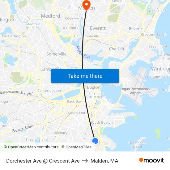 Dorchester Ave @ Crescent Ave to Malden, MA map