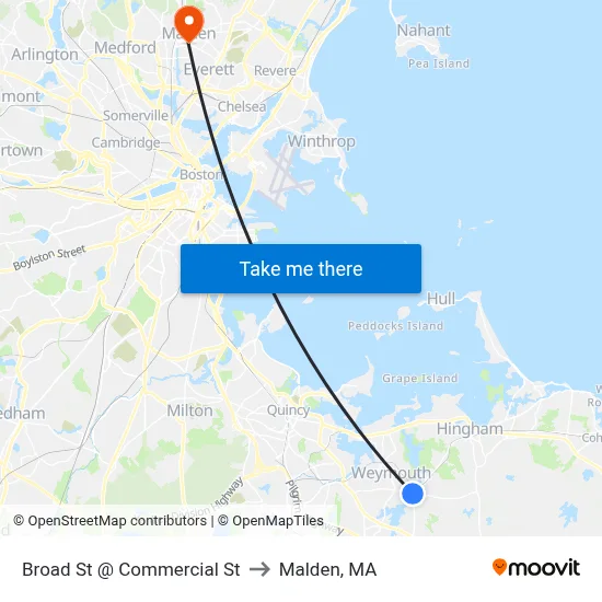 Broad St @ Commercial St to Malden, MA map