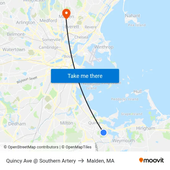 Quincy Ave @ Southern Artery to Malden, MA map