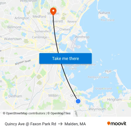 Quincy Ave @ Faxon Park Rd to Malden, MA map