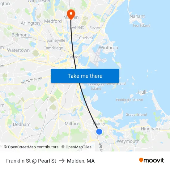 Franklin St @ Pearl St to Malden, MA map