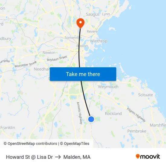 Howard St @ Lisa Dr to Malden, MA map
