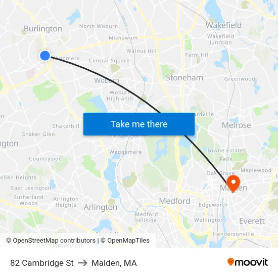 82 Cambridge St to Malden, MA map
