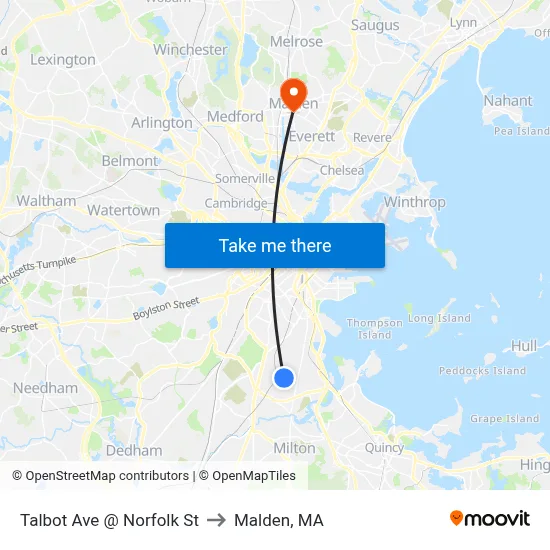 Talbot Ave @ Norfolk St to Malden, MA map