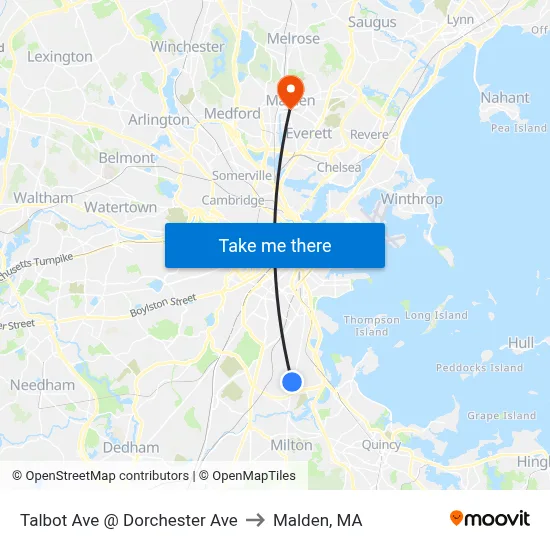 Talbot Ave @ Dorchester Ave to Malden, MA map