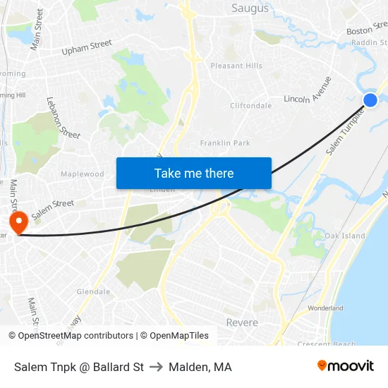 Salem Tnpk @ Ballard St to Malden, MA map