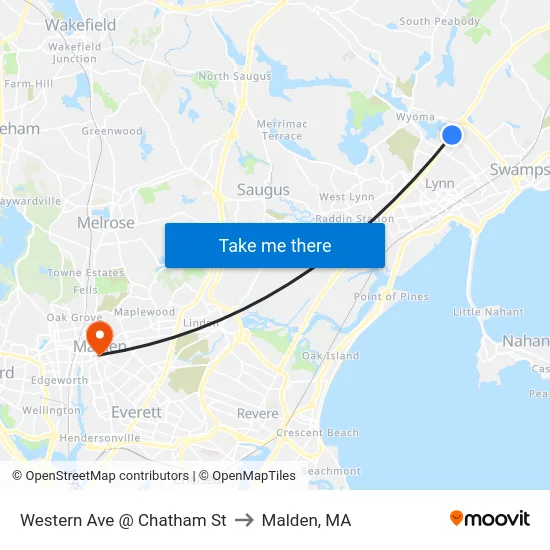 Western Ave @ Chatham St to Malden, MA map