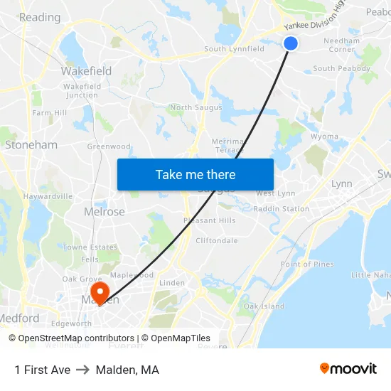 1 First Ave to Malden, MA map
