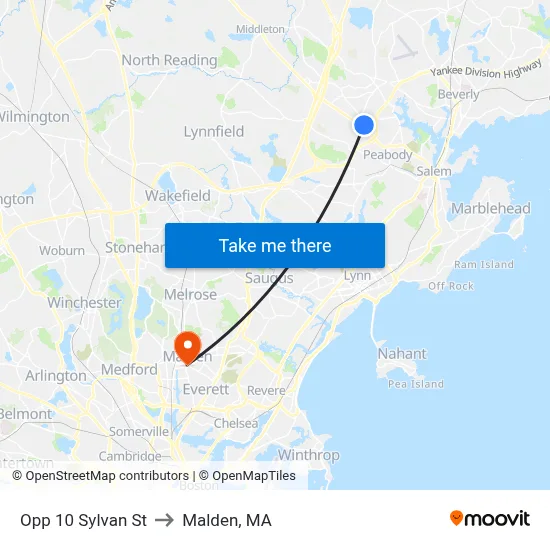 Opp 10 Sylvan St to Malden, MA map