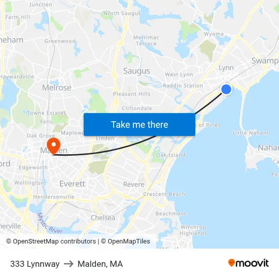 333 Lynnway to Malden, MA map