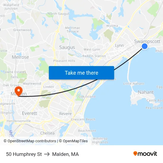 50 Humphrey St to Malden, MA map