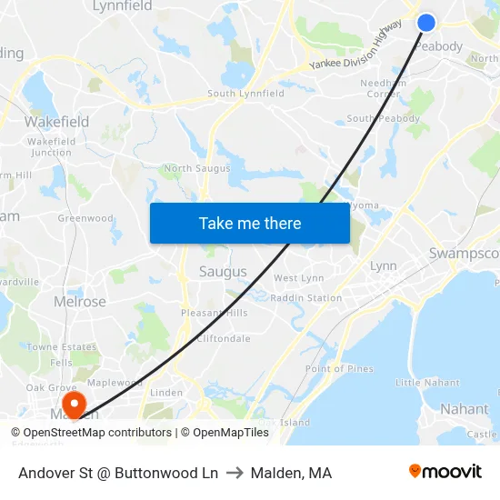 Andover St @ Buttonwood Ln to Malden, MA map