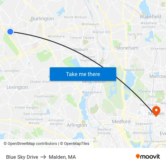 Blue Sky Drive to Malden, MA map