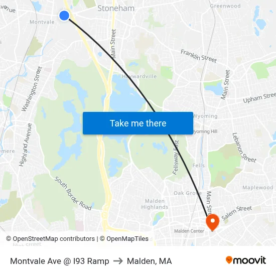 Montvale Ave @ I93 Ramp to Malden, MA map