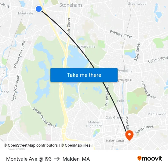 Montvale Ave @ I93 to Malden, MA map