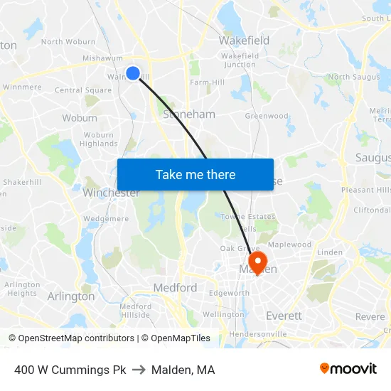 400 W Cummings Pk to Malden, MA map