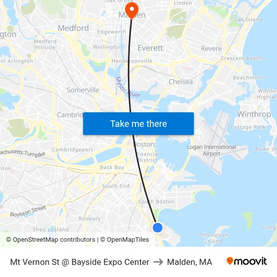 Mt Vernon St @ Bayside Expo Center to Malden, MA map
