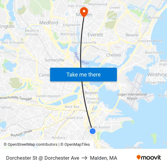Dorchester St @ Dorchester Ave to Malden, MA map