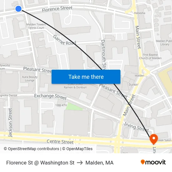 Florence St @ Washington St to Malden, MA map