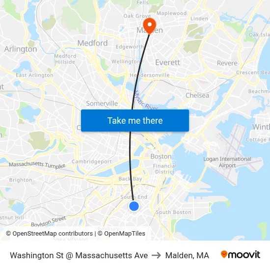 Washington St @ Massachusetts Ave to Malden, MA map