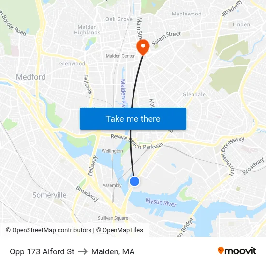 Opp 173 Alford St to Malden, MA map