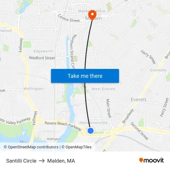 Santilli Circle to Malden, MA map