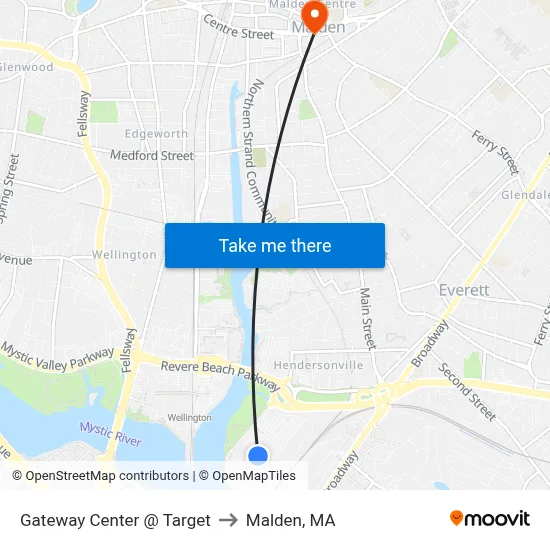 Gateway Center @ Target to Malden, MA map