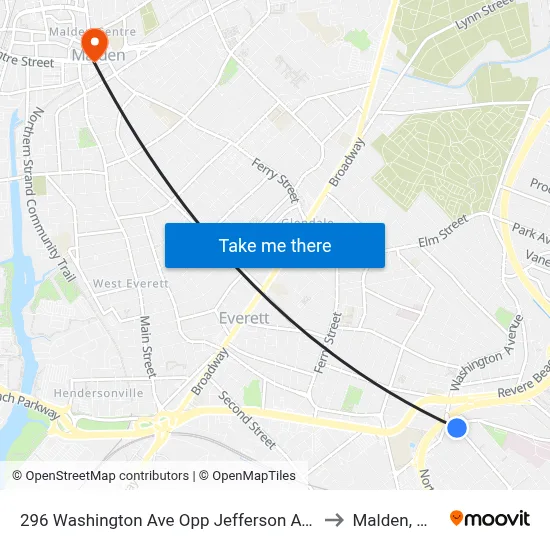 296 Washington Ave Opp Jefferson Ave to Malden, MA map