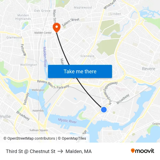 Third St @ Chestnut St to Malden, MA map