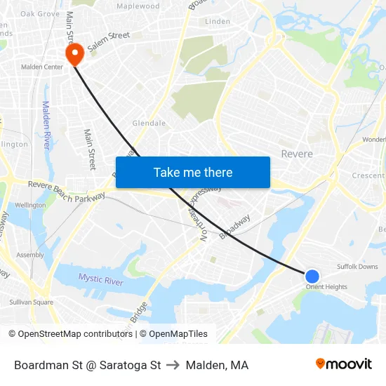Boardman St @ Saratoga St to Malden, MA map