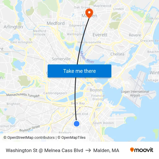 Washington St @ Melnea Cass Blvd to Malden, MA map