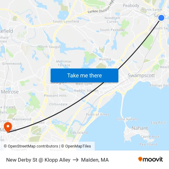 New Derby St @ Klopp Alley to Malden, MA map