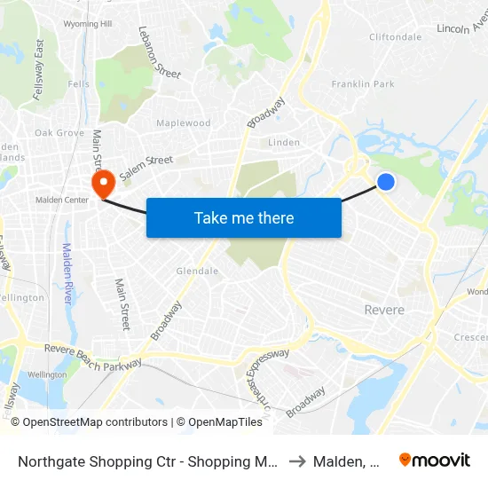 Northgate Shopping Ctr - Shopping Mall to Malden, MA map