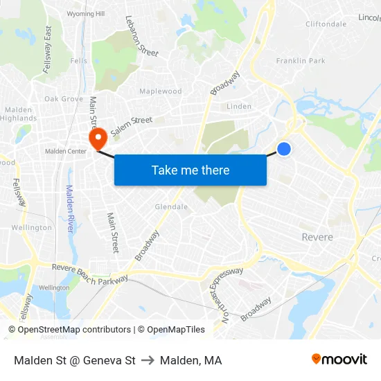 Malden St @ Geneva St to Malden, MA map