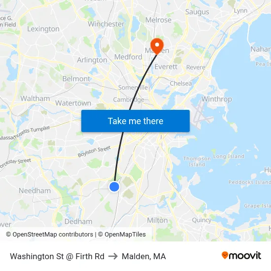 Washington St @ Firth Rd to Malden, MA map
