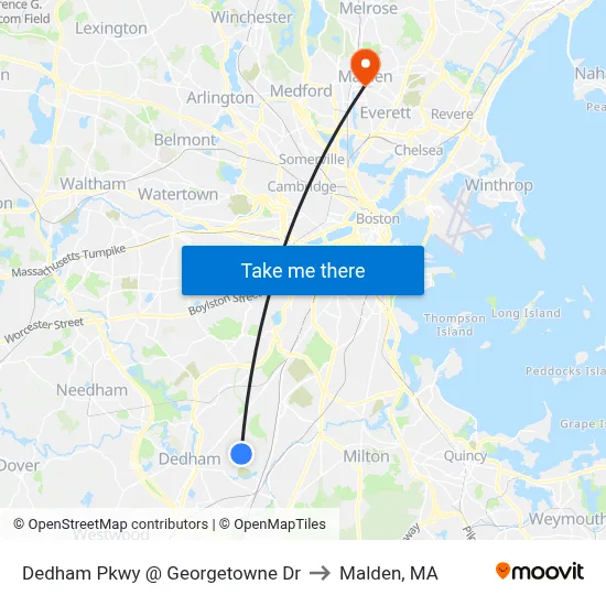 Dedham Pkwy @ Georgetowne Dr to Malden, MA map