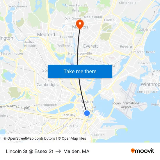 Lincoln St @ Essex St to Malden, MA map