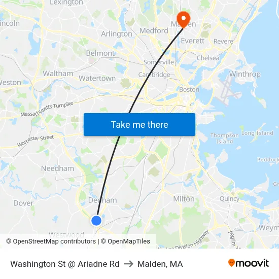 Washington St @ Ariadne Rd to Malden, MA map